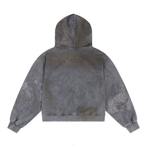 Sweat à capuche épais en polaire pour homme, délavé à l'acide avec strass, coupe oversize, idéal pour l'hiver, haute qualité - Product Image 3