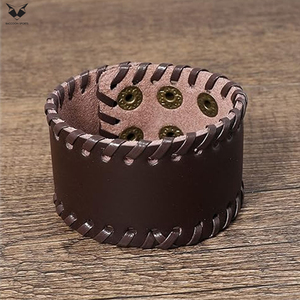 2026 Genuine Leather Wide Cuff <b>Bracelet</b> For Men Women Vintage Braided Edge Wristband <b>Adjustable</b> Punk Rock Biker Bangle - Product Image 2