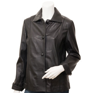 Women's Genuine <b>Leather</b> Blazer Turn-down Collar Full Sleeve Solid Color Button Closure Winter Wear Elegant Style - Product Image 1