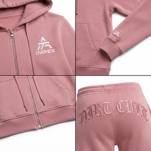 Conjunto de Sudadera con Capucha y Pantalones Deportivos de Algodón Teñido con Hilo Bordado para Mujer, con Bordado Frontal, Informal de Invierno, de Forro Polar - Product Image 4