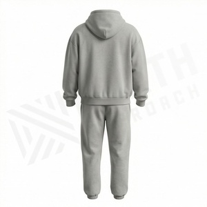Ensemble survêtement gris à capuche en coton à manches longues avec logo imprimé sur le devant, coupe décontractée, idéal pour l'automne - Product Image 2