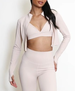 Women's Solid 3-Piece Activewear Set with <b>Zip</b>-<b>Up</b> <b>Jacket</b> Sports Bra Yoga Leggings 4 Way Stretch Workout Fitness - Product Image 1