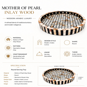 Mother of Pearl Inlay Serving Tray | Handmade Wooden Decor Tray | Ramadan Eid Arabic Home Decor Gift Luxury Kitchen Serving Tray - Product Image 6