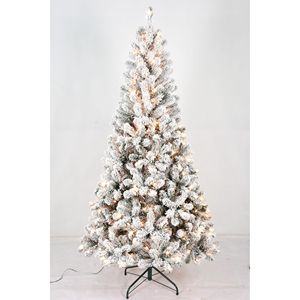 Sapin de Noël floqué pré-éclairé de 2,10 m avec 250 lumières blanc chaud, branches réalistes en PVC de qualité supérieure - Product Image 1