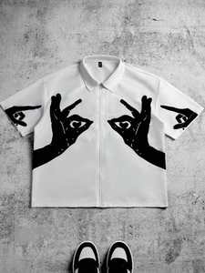 เสื้อซิปพิมพ์ลายกราฟิกขนาดใหญ่สไตล์สตรีทแวร์ แขนสั้น รับผลิตตามสั่ง แบรนด์ส่วนตัว ขายส่ง - Product Image 4