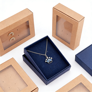 Caja de cartón cuadrada para accesorios de joyería, papel recubierto, laminado mate, con relieve, reciclable, para pendientes y collares - Product Image 1