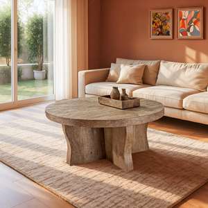 Mesa de Centro Redonda de Madera Sólida de Alta Calidad 2026, Diseñada con una Tapa de Madera Gruesa, Base Central Resistente y Acabado Natural - Product Image 3