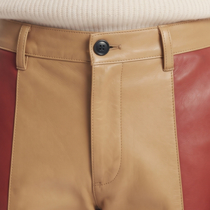 Custom <b>Men</b> Casual PU Leather Mid Waist <b>Baggy</b> Oversize <b>Trousers</b> with Side Pockets - Product Image 4