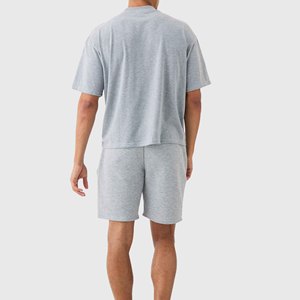 Ensemble deux pièces pour homme, confortable, été, tricoté, 100% coton, respirant, t-shirt à manches courtes et short pour se détendre, vêtements décontractés - Product Image 4