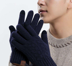 Custom logo Acrylic Winter <b>Warm</b> Black Knitted Mittens Touch Screen Finger Hand Winter Knitted Fabric <b>Gloves</b> - Product Image 3