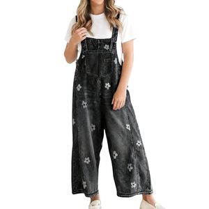 Mono clásico azul marino para mujer, de algodón y mezclilla, diseño personalizado, sin mangas, pantalones largos, monos de mezclilla modernos - Product Image 3