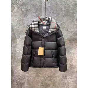 Veste d'hiver rembourrée à capuche noire pour homme, manteau en duvet décontracté, parka épaisse et chaude avec doublure à carreaux, fermeture éclair, coupe classique - Product Image 1