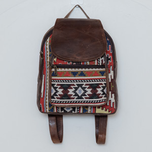 Mochila Kilim Jacquard de cuero de grano completo para hombres y mujeres Mochila Hipster de cuero genuino Mochila Mochilas bohemias hippies - Product Image 4