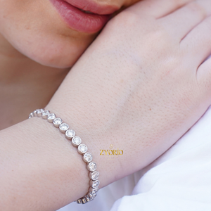 <b>Gold</b> Bezel <b>Set</b> Diamond Tennis Bracelet Sterling Silver Classic Elegant Luxury Fine Jewelry Women Wedding Party Gift Timeless - Product Image 6