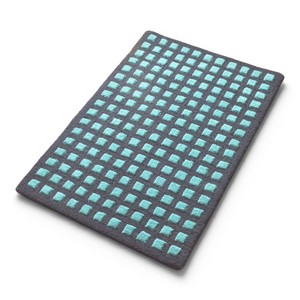 Tapis en laine tufté à la main moderne 9x12 - Motif géométrique quadrillé en turquoise et gris anthracite, haute densité en relief - Product Image 4