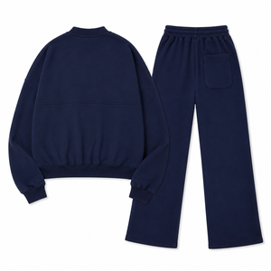 Ensemble de survêtement bleu pour femme, veste bomber zippée et pantalon droit, tenue décontractée et sportive, vente en gros, fabricant OEM personnalisé - Product Image 4
