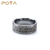 Bague en carbure de tungstène avec incrustation de bois de cerf et finition martelée, alliance en forme de dôme couleur bronze pour homme, bijoux nature et plein air en gros