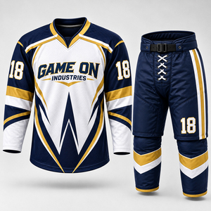 With Private Lable Sublimation Team Sportswear Breathable High Performance New Design Premium Navy Gold Ice Hockey Uniform Sets - Product Image 1