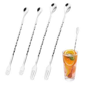 Cuillère à bar en acier inoxydable, cuillère et fourchette à cocktail réutilisables, cuillère à mélanger les cocktails en acier inoxydable - Product Image 6