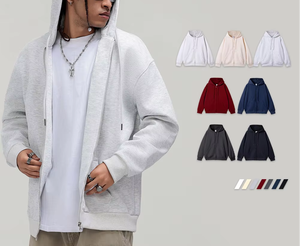เสื้อฮู้ดซิปผู้ชาย สีพื้น ผ้าฝ้ายฟลีซ สวมใส่สบายๆ สำหรับฤดูใบไม้ร่วง มีกระเป๋า ดีไซน์เรียบง่าย ทรงปกติ ผ้าถัก - Product Image 6