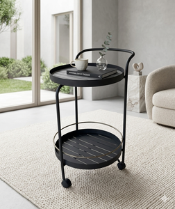 Minimalist Metal 2-Tier Round Trolley <b>Cart</b> with Wheels for Outdoor <b>Storage</b> - Product Image 4