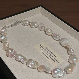 Collier de perles d'eau douce baroque haut de gamme, chaîne irrégulière pour clavicule, style rétro luxueux, beauté naturelle - Product Image 3