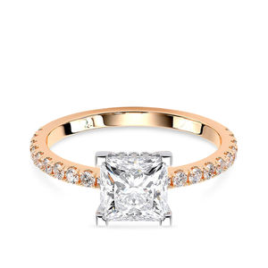 Anillo de Compromiso con Diamante Cultivado en Laboratorio, Corte Princesa, 2 CTW, Banda Pavé, Oro Sólido de 14K, Chapado en Rodio de Lujo, Anillo de Propuesta de Matrimonio - Product Image 2