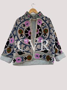 Manteau en coton brodé à la main à motifs floraux, col mandarin, manches lanternes, grande taille, vêtements d'extérieur pour femmes, style bohème, automne - Product Image 4