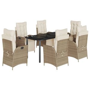 7-Piece <b>Beige</b> Poly Rattan Patio Dining Set with <b>Cushions</b> Stylish Outdoor Furniture Collection - Product Image 2