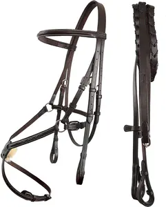 伝統的なファンシーレイズド図8ひも付き手綱付きブライドル | 馬のためのブライドル | イングリッシュレザーホースタック