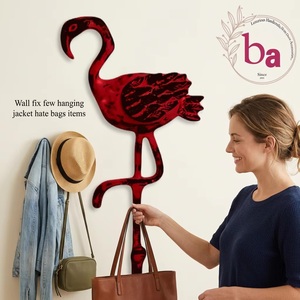 Ba Handmade <b>Red</b> Flamingo Wall Hook Cast Iron Vintage Waterproof Eco-Friendly Adjustable Animal Design Novelty Decor - Product Image 2