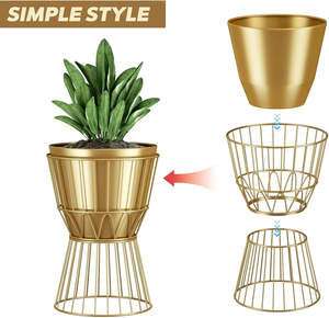 Juego de 2 Macetas de Metal Doradas con Soportes de 12 Pulgadas, Macetas Modernas para Interiores con Orificios de Drenaje, Soportes Decorativos para Plantas - Product Image 6