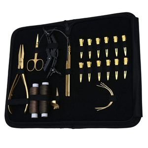 Kit Complet d'Application d'Extensions de Cheveux à Trame, Pinces en Acier Inoxydable Doré, Bobines de Fil à Tisser, Pinces de Sectionnement - Product Image 1