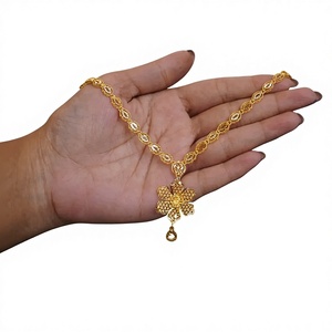 Collier fleur en or massif 22 carats exquis pour femme, bijou traditionnel indien en filigrane, collier en or pur fin - Product Image 1