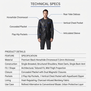 เสื้อแจ็คเก็ตหนังม้าแท้แบบเทคนิคสำหรับผู้ชาย OEM ผลิตตามสั่ง กันน้ำ สไตล์เทคแวร์ เสื้อคลุมลำลองสำหรับใส่ในเมือง ผลิตโดยผู้ผลิตจากเมืองเซียลคอต - Product Image 5