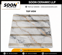 Carreaux de Porcelaine Émaillée Effet Marbre Brillant 600x600mm Luxe Moderne, Accents Briques Réfractaires, Antibactériens, Antidérapants pour Murs et Sols