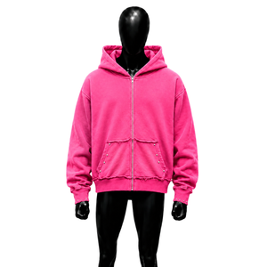 Vente en gros Sweat à capuche zippé rose oversize pour homme, en polaire décontracté, couleur unie, avec poches, manches classiques, coupe décontractée, pour l'automne - Product Image 1