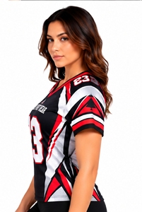 Index Sport Wear - Camiseta de Fútbol Americano para Mujer, Cuello en V, Manga Corta, Negra, Roja y Blanca, Número 23 - Product Image 4