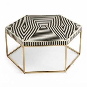 Nueva Mesa de Centro Redonda con Incrustaciones de Hueso, Mesa Auxiliar Geométrica de Mosaico Blanco y Negro Hecha a Mano, Precio Directo de Fábrica, Muebles para el Centro de la Sala - Product Image 6