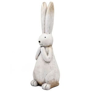 Conejo de Pascua de Magnesio Blanco Texturizado de 9.5x9.5x27.5 Pulgadas con Detalles Dorados Sutiles, Decoración de Pascua - Product Image 5