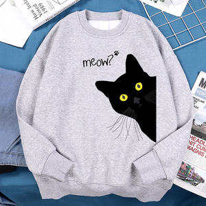 Sweat-shirt unisexe à col rond avec motif chat noir espionnant et impression chaton mignon, coupe ample en polaire, violet abricot - Product Image 2