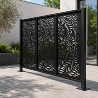 Panneau de clôture décoratif extérieur en fer noir découpé au laser, écran d'intimité en forme de feuille, séparateur de terrasse pour chantier de construction