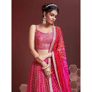 Chinon Silk Lehenga Choli con notables vestidos de noche bordados con lentejuelas rosas - Product Image 3
