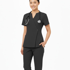 Haut de blouse médicale unisexe à boutons latéraux, uniforme d'hôpital, tissu extensible durable en Spandex/Coton, confort longue durée pour les services, ensembles de blouses médicales - Product Image 1