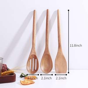 Utensilios de cocina de madera, juego de espátulas y cucharas de madera de acacia de 12 pulgadas, utensilios de cocina seguros para... - Product Image 3