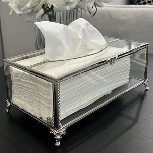 Wholesale Luxury Rectangle Home Decor Silver Metal Framed Plain Glass Tissue <b>Box</b> with Elegant Feet and Clasp Tissue Holder <b>Box</b> - Product Image 4