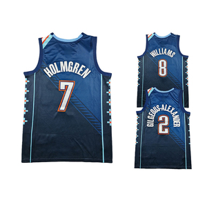 Maillot de basket-ball unisexe personnalisé imprimé OKC bleu marine en tissu mesh respirant sans manches col en V pour l'été – Uniforme d'équipe - Product Image 2