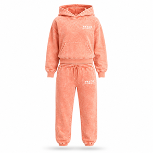 Trendy Acid Wash Hooded 100% Cotton <b>Women's</b> Winter Crop Hoodie Lace Rhinestone Embroidered Fleece <b>Baggy</b> <b>Trouser</b> 2-Piece Set - Product Image 2