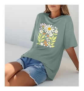 Camiseta de Algodón 100% Estampada al por Mayor para Mujer, Manga Corta, Cuello Redondo, Hombro Caído, Cómoda, Oversize, de Bangladesh - Product Image 3