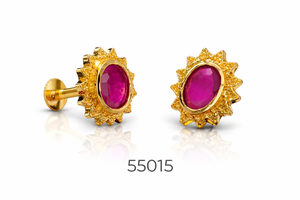 Pendientes de botón de girasol con gema morada de corte princesa chapados en oro de MOLL JEWELLERS, modernos, para mujer, ideales para fiestas y ocasiones especiales. - Product Image 4